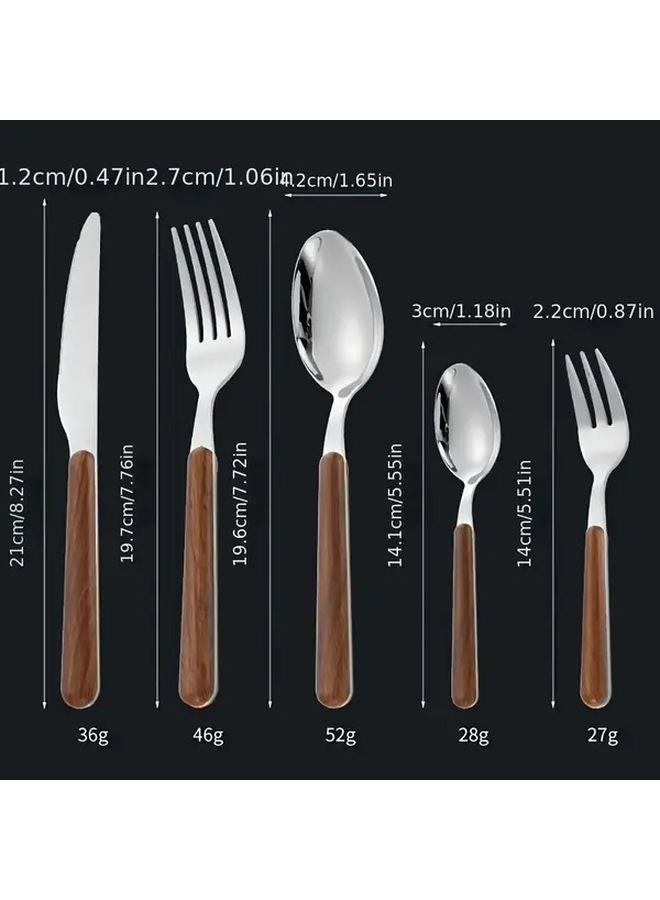 5pcs Stainless Steel Gold Plated Wood Grain Steak Knife Fork Spoon Set - Image 3